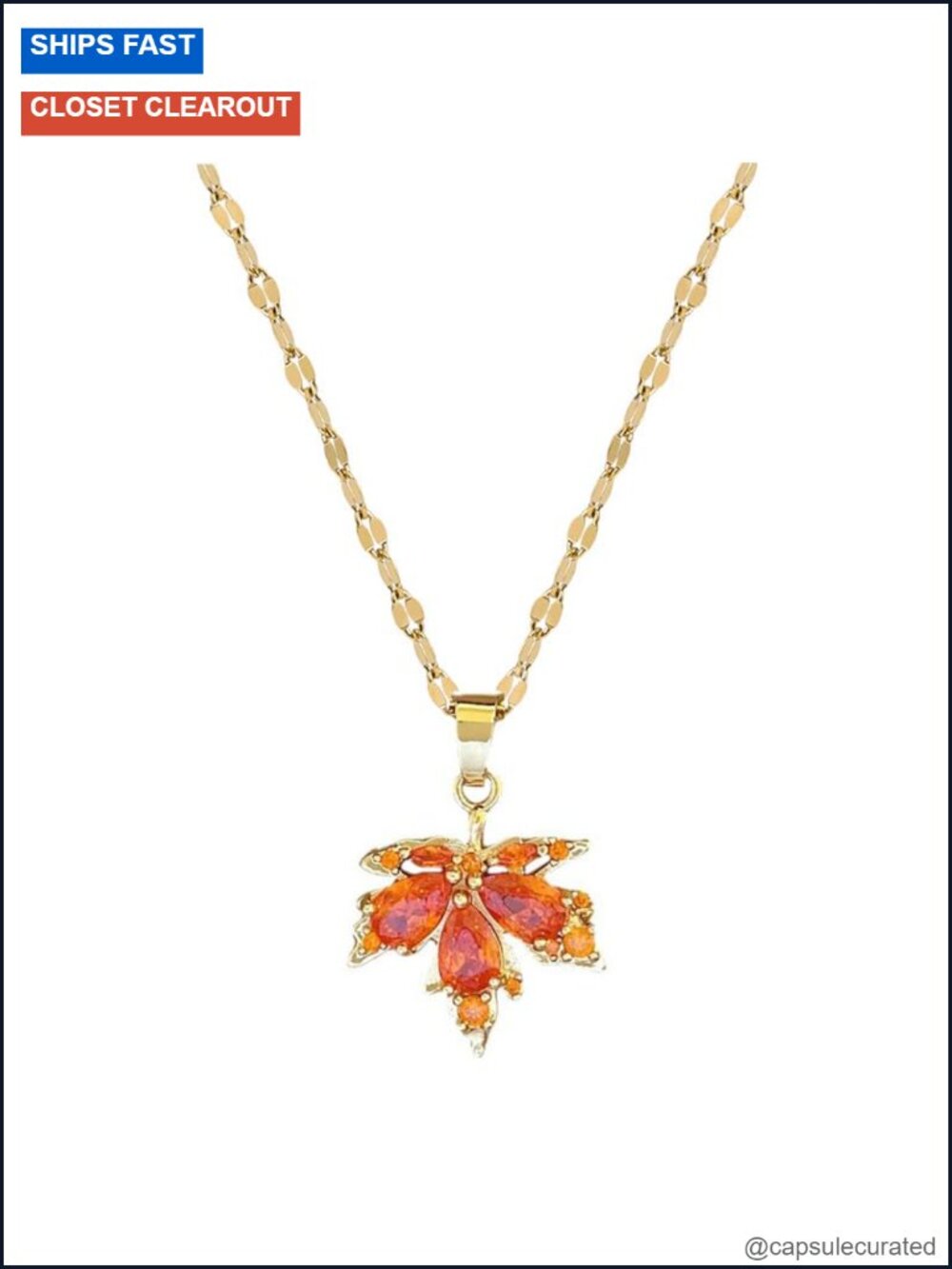 Dainty Maple Leaf Pendant Necklace - Gold Plated Brass with Cubic Zirconia